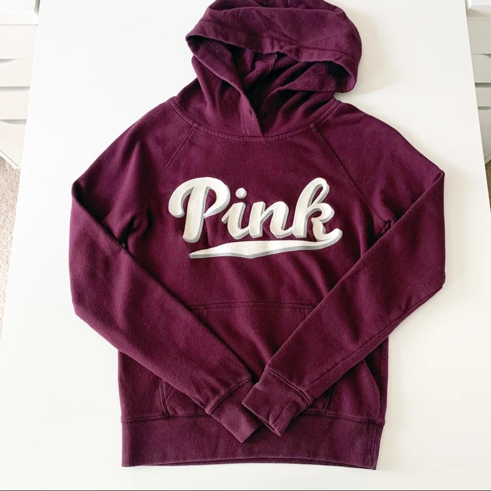 PINK Victoria’s Secret embroidered logo hoodie burgundy size extra small - Picture 3 of 7